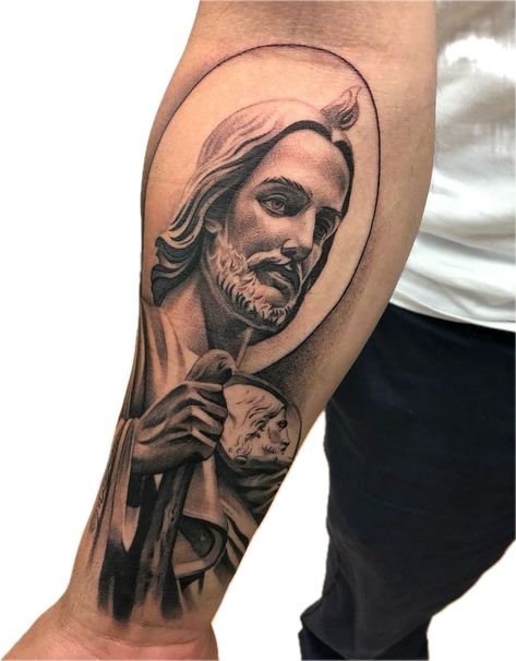 San Judas Tadeo Tattoo, Inner Bicep Tattoo, Forarm Tattoos, Bicep Tattoo, Lego Pictures, Cute Tattoos For Women, St Jude, Arm Tattoos For Guys, Shoulder Tattoo