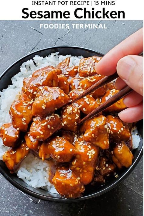 Instant Pot Sesame Chicken, Chicken In Instant Pot, Sukiyaki Recipe, Healthy Sesame Chicken, Budget Dinner, Sticky Sauce, Sesame Chicken Recipe, Takeout Food, Food Inspired