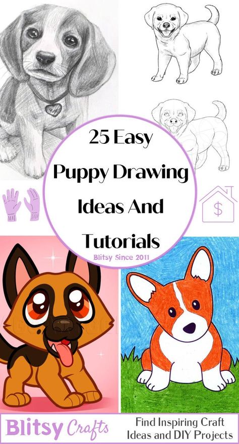 25 Easy Puppy Drawing Ideas - How to Draw a Puppy Puppy Drawings Easy, Drawing Of Dogs Easy, How To Draw A Puppy, Dog Sketch Easy, Puppy Drawings, Dog Drawing For Kids, Narwhal Drawing, Paw Print Drawing, Puppy Drawing Easy