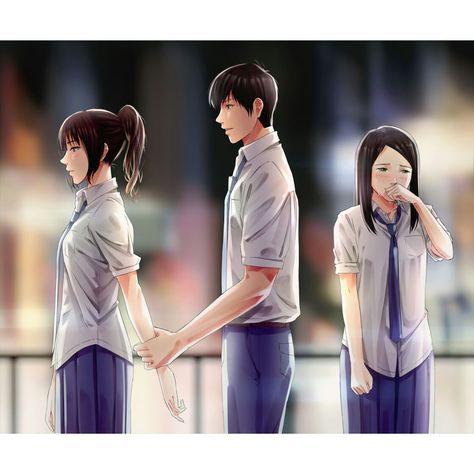 I call this drawing 'a love triangle'. Follow me on Instagram to see more artworks!   www.instagram.com/ringgosyah  #artist #artwork #anime Manga One Side Love, Anime Cheating Scene, One Side Love Photography, One-sided Love Drawing Art, Love One Sided Pics, One Side Love Wallpapers, One Side Love Anime, Triangle Love Couple, Love Triangle Drawing Base