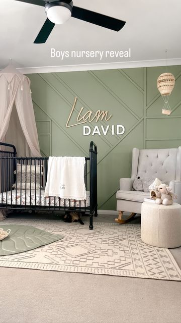 Green Accent Wall In Nursery, Sage Green And Black Nursery, Sage Green And Grey Nursery Boy, Sage Green Nursery Accent Wall, Sage Green Baby Boy Nursery, Sage Green Boho Nursery, Sage Green Accent Wall Nursery, Nursery Green Accent Wall, Sage Green Boy Nursery