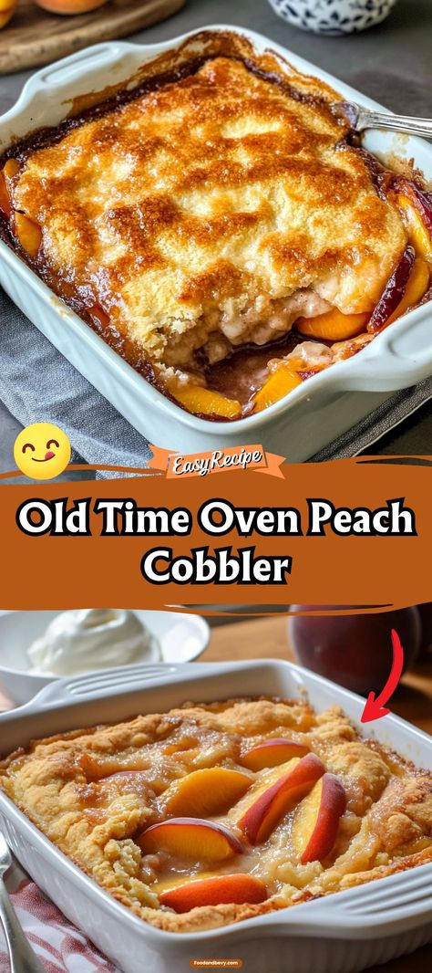 Relish the sweet simplicity of Old Time Oven Peach Cobbler, a classic dessert featuring juicy peaches under a soft, biscuit-like topping. This cobbler is a nostalgic nod to summer days and warm, family gatherings, offering a comforting end to any meal. Oven Peach Cobbler, Quick Peach Cobbler, Can Peach Cobbler, Old Fashioned Peach Cobbler, Spiced Peaches, Easy Peach Cobbler Recipe, Cobbler Easy, Peach Cobbler Easy, Hearty Lunch