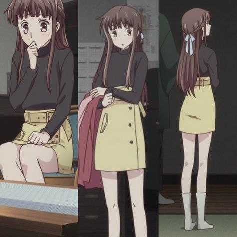 tohru honda - black turtle neck and yellow skirt outfit Tohru Honda Clothes, Outfits With Yellow Skirt, Tohru Honda Hair, Fruits Basket Inspired Outfits, Turtle Neck Outfit Drawing, Tohru Honda Inspired Outfits, Anime Skirt Outfits, Tohru Honda Outfit Ideas, Tohru Honda Cosplay