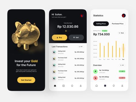 Gold Investment App by Ali Husni for Enver Studio on Dribbble Gold Investment, Investment App, Saving App, Gold App, Studio Marketing, Investing Apps, Money Saving Apps, Mobile App Design Inspiration, Gold Investments