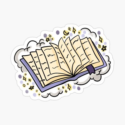 Get my art printed on awesome products. Support me at Redbubble #RBandME: https://www.redbubble.com/i/sticker/Book-of-Magic-and-Fantasy-by-ArriArts/160731022.EJUG5?asc=u Book Art Print, Fantasy Book Stickers, Cute Book Icon, Books Stickers Aesthetic, Printable Aesthetic Stickers, Cute Book Stickers, Reading Journal Stickers, Fantasy Stickers, Study Stickers