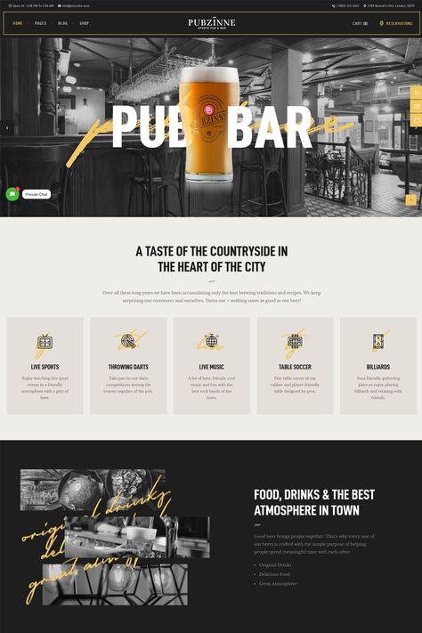 The "Pubzinne - Sports Bar WordPress Theme" is a WordPress theme tailored for sports bars, pubs, restaurants, and similar establishments. Pub Website Design, Sports Bar Branding, Bar Website Design, Bar Website, Sports Pub, Sports Bars, Human Anatomy Art, Web Project, Website Redesign