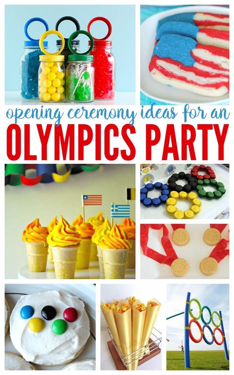 Opening Ceremony Olympic Party Ideas Opening Ceremony Ideas, Olympic Party Food, Olympic Snacks, Beer Olympics Party, Olympic Party Games, Summer Olympics Party, Summer Olympics Activities, Vbs Olympics, Office Olympics