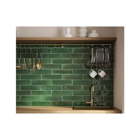 Unusual Kitchens Unique, Emerald Green Kitchen Tiles, Sage Green And Burnt Orange Kitchen, Coloured Tiles Kitchen, Green Wall Tiles Kitchen, Green Tiles In Kitchen, Dark Green Tiles Kitchen, Green Tiles Backsplash, Small Kitchen Green