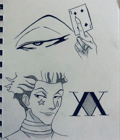 Hxh Drawing Ideas, Hxh Drawing Easy, Easy Anime Doodles, Hunter X Hunter Drawing Easy, Hisoka Drawing Easy, Drawing Hisoka, Hunter X Hunter Sketch, Hisoka Sketch, Anime Doodles Simple