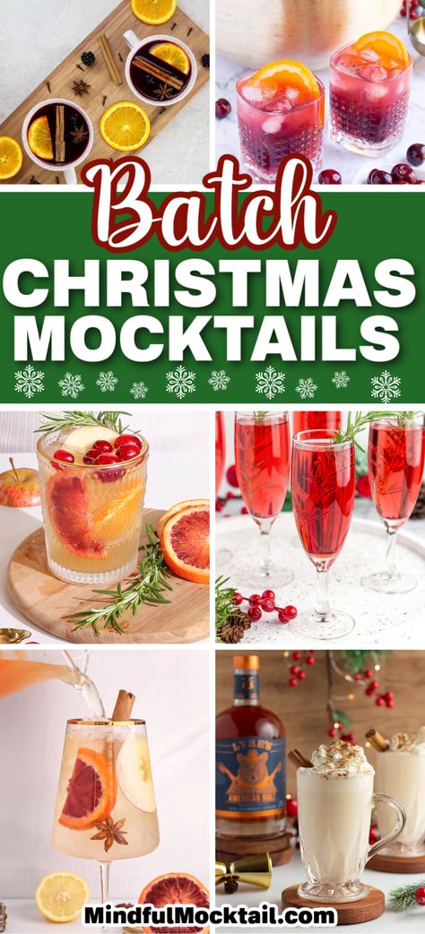 From cosy non-alcoholic mulled wine, creamy and decadent alcohol-free eggnog to festive and fun Christmas mimosa mocktails - your wish is my command. Mocktail Recipe Large Batch, Mocktail Recipe Batch, Christmas Party Mock Tails, Mocktail By The Pitcher, Big Batch Christmas Mocktails, Mocktail Christmas Punch, Christmas Party Mocktails, Momosa Mimosa Bar Non Alcoholic, Mocktails For Christmas Holiday Parties