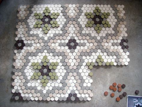 Historic Tile, Hexagon Tile Pattern, Penny Tile Floors, Custom Mosaic Tile, Hexagon Tile Floor, Front Hallway, Mosaic Tile Patterns, Hexagon Patchwork, Hex Tile