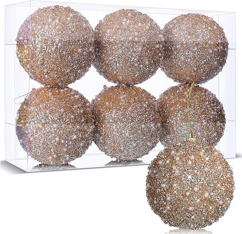 Amazon.com: 6 Pieces 4 Inch Champagne Ball Hanging Ornaments Glitter Christmas Tree Ornaments for Xmas Tree Wedding Party Home Holiday Indoor Outdoor Decor : Home & Kitchen Champagne Christmas Tree, Joy Decorations, Christmas Tree Decorating Tips, Elegant Christmas Tree Decorations, Diy Christmas Decorations For Home, Minimalist Christmas Decor, Elegant Christmas Trees, Silver Christmas Tree, Navidad Diy