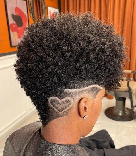 Voluminous Natural Pixie with Asymmetrical Undercut Grown Hairstyles, Afro Looks, Braid Mohawk, Undercut Natural Hair, Tapered Hairstyles, Tapered Haircut For Women, Natural Hair Mohawk, Tapered Natural Hair Cut, Undercut Hair Designs