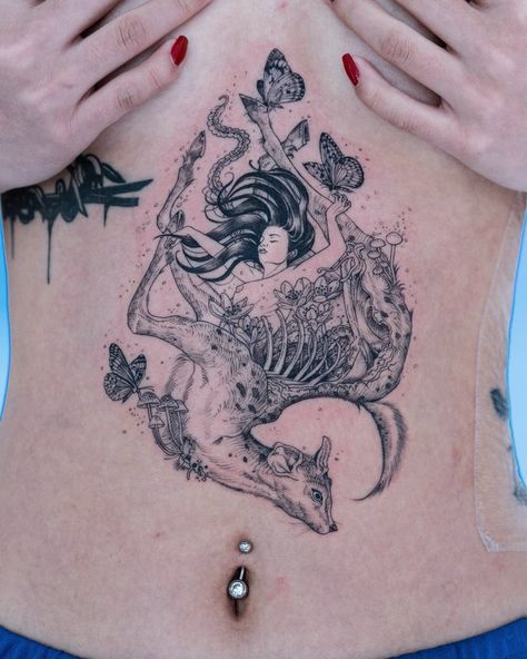 Korean Tattoo Artist, 16 Tattoo, Korean Tattoos, Tattoo Trend, 4 Tattoo, Initial Tattoo, Stomach Tattoos, Nature Tattoos, Blackwork Tattoo