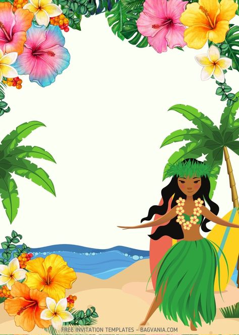 FREE Hawaiian Luau Pool Party Invitation Templates | FREE Printable Birthday Invitation Templates - Bagvania Hawaii Theme Party Invitation, Hawaiian Printables Free, Pool Party Birthday Invitations Free, Hawaii Invitation Template, Hawaiian Theme Invitations, Luau Invitation Ideas, Hawaiian Invitations Template, Hawaiian Party Invitations, Hawaii Invitation