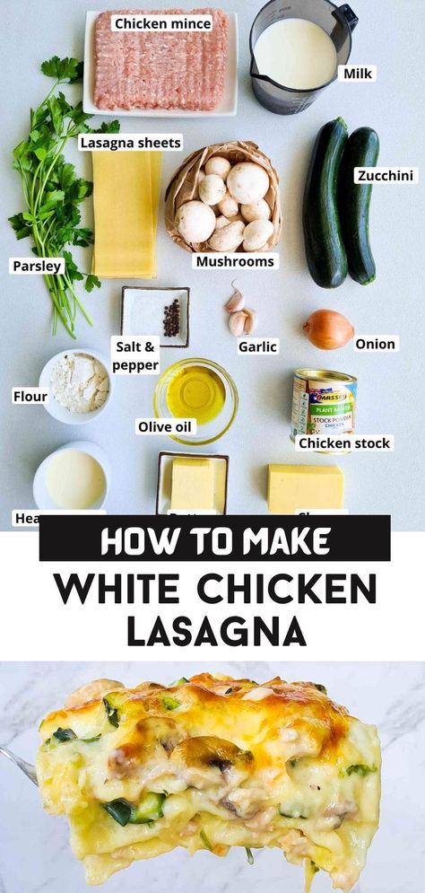 Easy Chicken Lasagna Recipe, Creamy Chicken Lasagna, Lasagna With Bechamel Sauce, White Chicken Lasagna, Chicken Lasagna Recipe, White Lasagna, Chicken Mince, Minced Chicken Recipes, Recipe Using Chicken