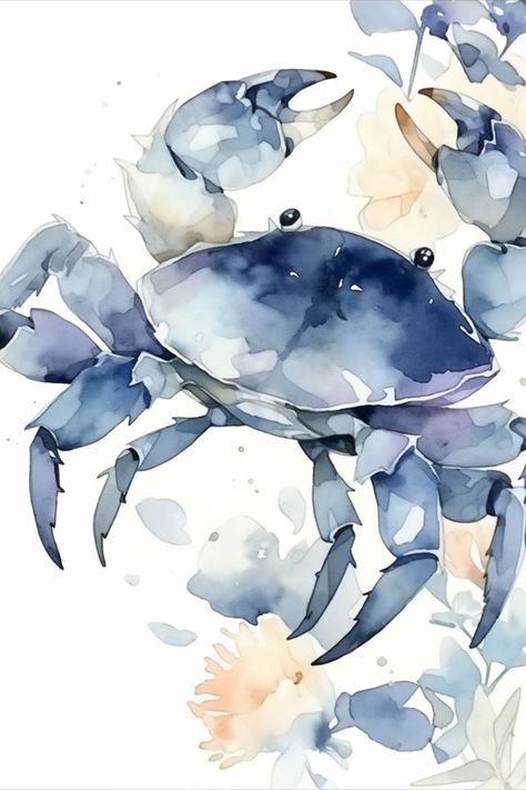 Printable blue crab art Crab Printable, Abstract Watercolor Tutorial, Blue Crabs Art, Crab Wall Art, Crab Watercolor, Beach Art Prints, Blue Crabs, Crab Art, Learn Watercolor Painting