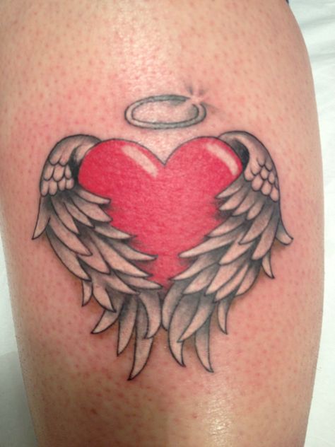 Rip Heart Tattoos, Heart And Wings Tattoo, Heart With Halo Tattoo, Heart Angel Tattoo, Heart Wings Tattoo, Winged Heart Tattoo, Angel Wings And Heart Tattoo, Angel Wings Halo Tattoo, Angel Wing Heart Tattoo