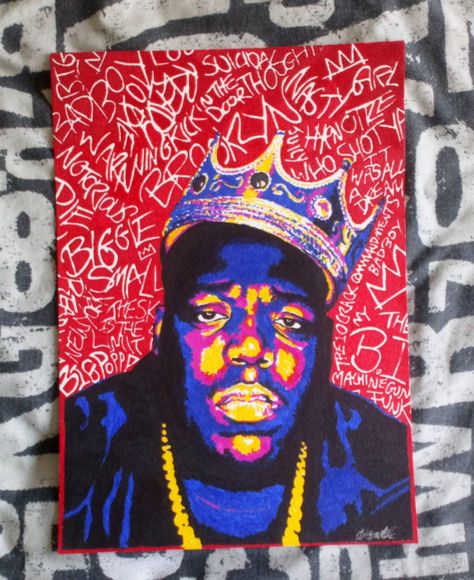 Biggie Smalls Painting, Hiphop Artwork, Biggie Smalls Art, Hiphop Culture, Drawing Poster, Colourful Abstract, Biggie Smalls, Notorious Big, Portrait Paintings