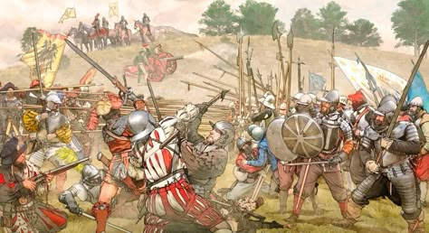 "Landsknecht at the Battle of Bicocca" Artist Claudio Prati. Medieval Soldier, Holy Orders, Medieval Things, Warriors Illustration, Crusader Knight, Historical Warriors, High Middle Ages, Late Middle Ages, Early Middle Ages