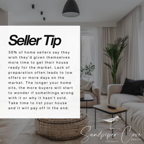 Home Seller Tip Part 2🏡  Selling your home can be a breeze with the right preparation. Staging is a crucial step that can help you sell faster and for a better price. At Sandpiper Cove Realty, we offer expert advice and support to ensure your home looks its best.   Contact us today to learn more about our home selling services and how we can assist you in making a successful sale!   #SandpiperCoveRealty #HomeSellingTips #StagingForSuccess Selling Services, Home Seller Tips, French Vibes, Home Selling Tips, Home Selling, Selling Your Home, Team A, Real Estate Sales, Business Advice