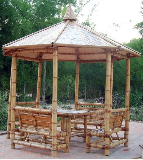 Bamboo Sitting Area, Bamboo Gazebo, Bamboo Furniture Diy, Concession Stands, Diy Gazebo, Bamboo Diy, Bamboo Building, Gazebo Plans, Bamboo House Design