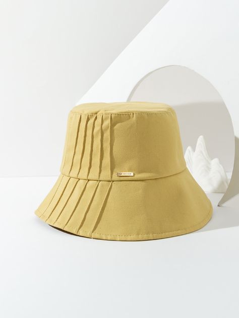 Yellow Casual Collar  Fabric Plain Bucket Hat Embellished   Women Accessories Bucket Hat Inspo, Simple Design Clothes, Cool Bucket Hats, Topi Bucket, Big Size Outfit, Camp Style, Cap Patterns, Bucket Hats, Dress Hats