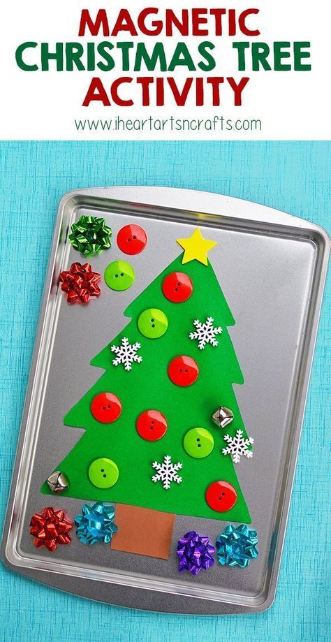 Magnetic Christmas Tree Activity - Use a $1 cookie sheet to make this easy Christmas Activity! Arts N Crafts, Tree Activity, Christmas School, 12 December, Christmas Activities For Kids, Preschool Christmas, Christmas Classroom, Toddler Christmas, Noel Christmas