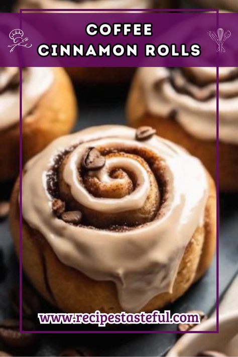 Delightful Coffee Cinnamon Rolls topped with a light brown coffee frosting, perfect for cozy mornings or a special brunch! Coffee Cinnamon Rolls, Flavored Cinnamon Rolls, Coffee Rolls, Cinnamon Roll Glaze, Coffee Frosting, Cinnamon Roll Frosting, Cinnamon Coffee, Cozy Mornings, Sweet Rolls