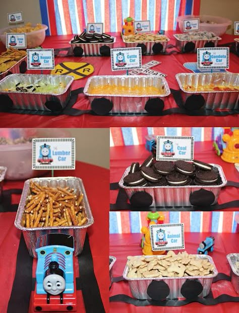 Thomas the Train Birthday Party Food Ideas and food labels Jack Marshall, Train Birthday Party Food, Train Birthday Theme, Train Theme Party, Thomas Birthday Party, Thomas Train Birthday, Train Theme Birthday Party, Thomas Birthday Parties, Chugga Chugga Two Two