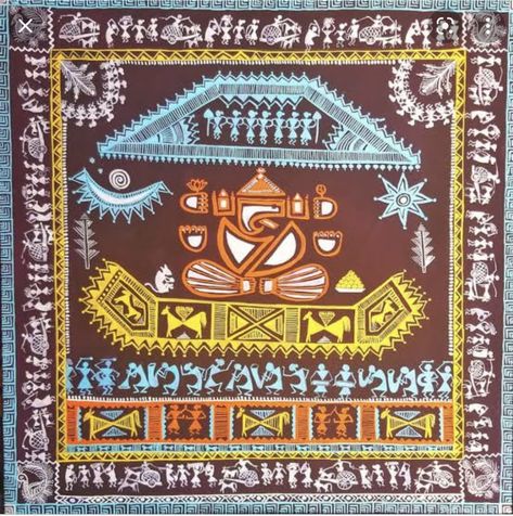 Warli Painting On Wall, Warli Art Painting, Warli Paintings, Art Forms Of India, Ganesh Pooja, Art Painting Ideas, Worli Painting, Warli Painting, Ganesh Puja