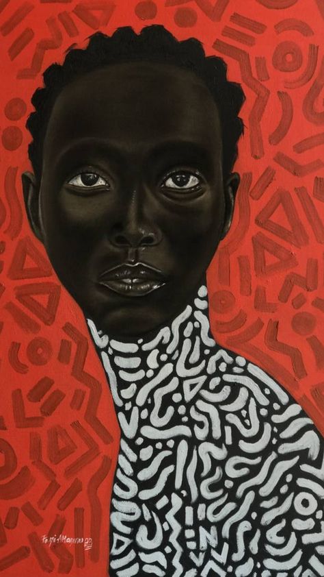 A woman's face stands stands in stark contrast with a playful patterned backdrop. African American Artwork, African Paintings, Contemporary African Art, Afrocentric Art, Black Art Painting, African Artists, Afro Art, Black Women Art, Woman Painting