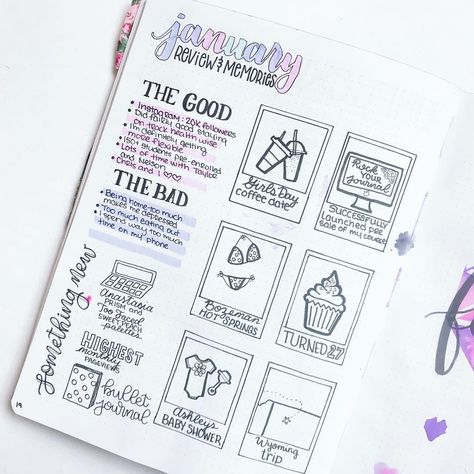 bullet journal idea for memories, month in review, reflection spread page Bullet Journal Month, My Bar, Monthly Review, Bullet Journal Planner, Bullet Journal Ideas Templates, Bullet Planner, Bullet Journal Notebook, Bullet Journal Design Ideas, Dot Journals