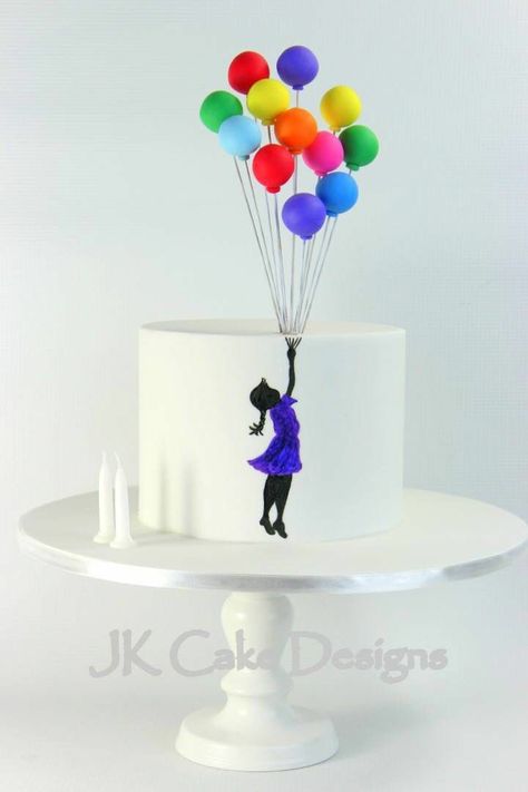 THIS ONE!! change silhouette to boy Balloon Cake, Childrens Birthday Cakes, Baby Cakes, Painted Cakes, Cool Birthday Cakes, Occasion Cakes, Birthday Cake Decorating, Birthday Cake Kids, Girl Cakes