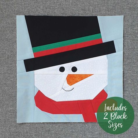 Snowman FPP quilt block pdf pattern in 2 sizes Snowman Quilt Block, Making A Pillow, Fpp Quilt, Santa Quilt, Christmas Quilt Blocks, Snowman Quilt, Scrap Busters, Pattern Pieces, Foundation Paper Piecing