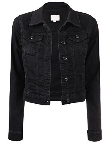 KOOLDO Womens Classic Long Sleeve Chest Flap Pocket Cropped Denim Jacket -S-BLACK Long Sleeve Jean Jacket, Cropped Jean Jacket, Black Jean Jacket, Jean Jacket Outfits, Long Sleeve Denim Jacket, Vintage Denim Jeans, Crop Jean Jacket, Jean Jacket Women, Long Sleeve Jacket