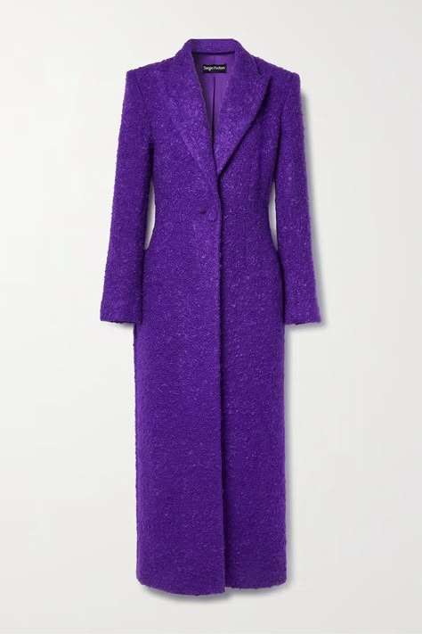 Purple Outfits For Women Classy, Abroad Fashion, Sergio Hudson, Abaya Designs Latest, Jacket Outfit Women, Boucle Coat, Purple Coat, Chunky Knits, Perfect Coat