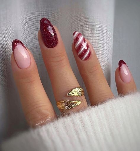 Candy Cane Nails, December Nails, Christmas Gel Nails, Her Nails, Christmas Nails Acrylic, Xmas Nails, Nail Polishes, Cute Acrylic Nails, Holiday Nails