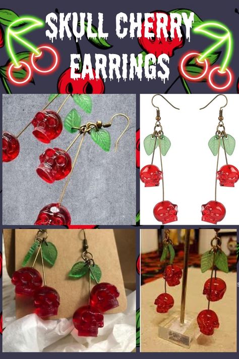 Skull Cherry Earrings/ Red Skulls Earrings/ Halloween earrings/ funky spooky quirky earrings/ Nickel Free Earrings Funky, Quirky Earrings, Cherry Earrings, Earrings Halloween, Red Skull, Skull Earrings, Earrings Red, Halloween Earrings, Halloween Jewelry