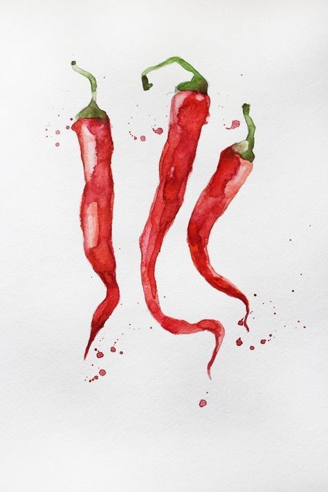 Pepper Watercolor, Watercolor Veggies, Watercolor Kitchen, Watercolor Food, Watercolor Paintings For Beginners, Organic Art, Watercolor Fruit, Watercolour Inspiration, Watercolor Paintings Easy