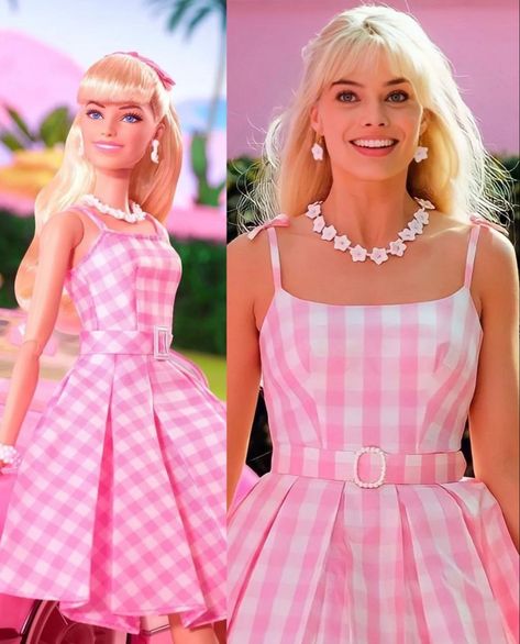 60s Barbie Outfit, Barbie Outfit Inspiration, Margot Robbie Barbie Movie, Barbie And Ken Costume, Barbie Margot Robbie, Black And White Checkered Dress, Barbie Movie 2023, Dress Curvy, Barbie 2023