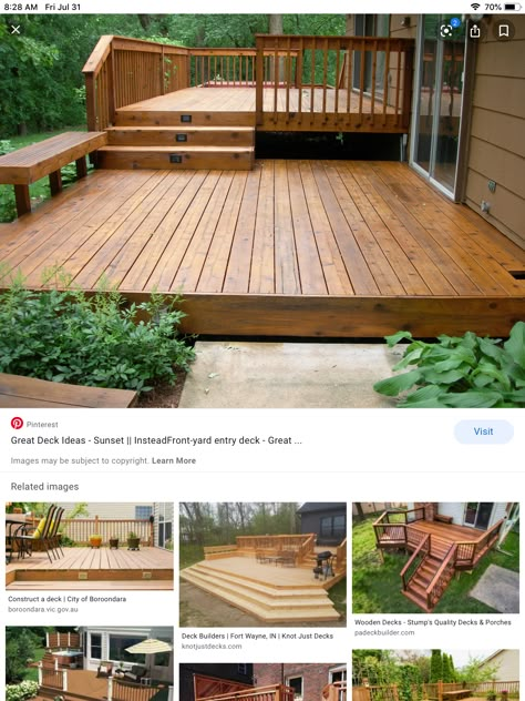 Deck Connected To Patio, 2 Tier Deck Ideas Backyards, Two Tiered Deck Ideas, Bi Level Deck Ideas, Tiered Deck Ideas, Multi Tier Deck, Flat Deck Ideas Backyards, Multilevel Deck Ideas, Deck Addition Ideas