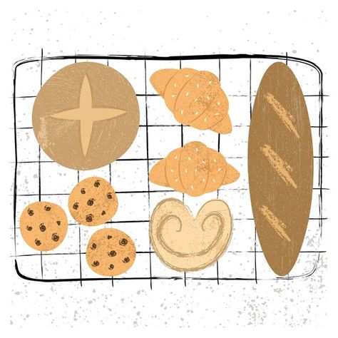 Fresh baked goods on cooling rack poster... | Premium Vector #Freepik #vector #poster #food #texture #bakery Baked Goods Illustration, Bakery Mural, Mini Books Diy, Healthy Restaurant Food, Books Diy, Poster Flat, Recipe App, Poster Food, Baked Good