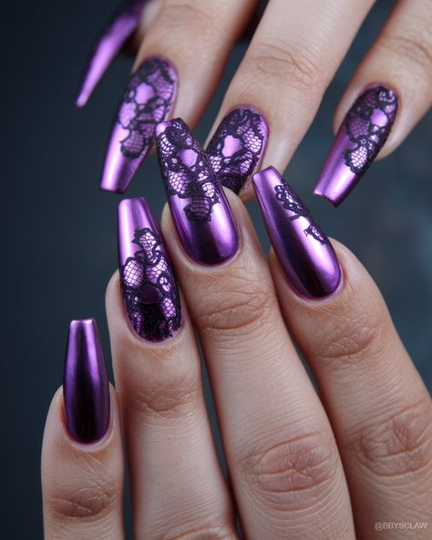 ✨🌌 Dive into a realm of cosmic beauty with our metallic purple nail polish designs! Each stroke embodies gothic elegance and futuristic flair, creating nail art that’s both luxurious and artistic. Unleash your inner star, and let your nails sparkle in a galaxy of style! 💜🌙 #NailArt #CosmicElegance #FuturisticNails Witchy Nails Short, Metallic Purple Nails, Purple Witchy Nails, Witchy Nails, Gothic Elegance, Nails Sparkle, Purple Nail Polish, Purple Nail, Nail Polish Designs