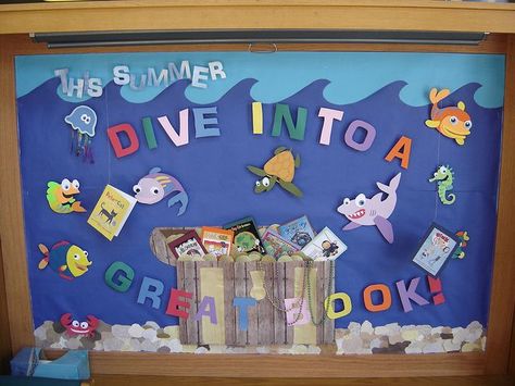 Dive Into a Good Book by Love Your Library :-), via Flickr | Under ... Dive Into A Good Book, Ocean Bulletin Board, Book Bulletin Board, School Library Bulletin Boards, Reading Display, Summer Bulletin Boards, School Library Displays, Library Bulletin Board, Scholastic Book Fair