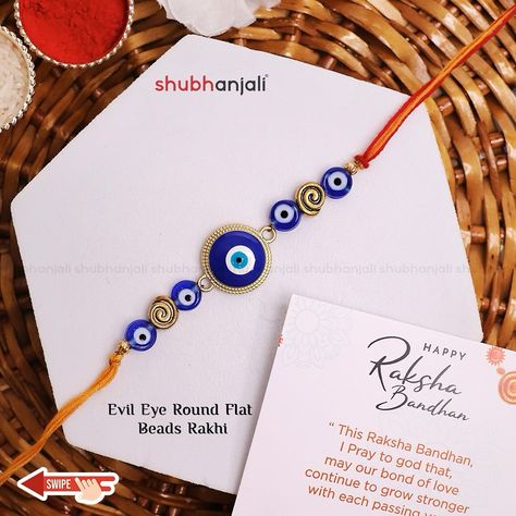 🧿🎉Celebrate the bond of love and protection with our stunning collection of Evil Eye Rakhis🧿 Benefits - ✨Evil Eye Meena Rakhi: Provides emotional balance and spiritual protection. ✨Evil Eye Flat Beads Rakhi: Encourages calm and shields against harmful influences. ✨Diamond Evil Eye Round Rakhi: Enhances clarity and offers robust protection from negativity. ✨Big Round Evil Eye Rakhi: Delivers strong protective energy and fosters inner peace. ✨Evil Eye Tumble Rakhi: Promotes soothing energy and... Beads Rakhi, Evil Eye Rakhi, Round Evil Eye, Negative Vibes, Protective Energy, Rakhi Design, Flat Beads, Brother And Sister Love, Eye Round