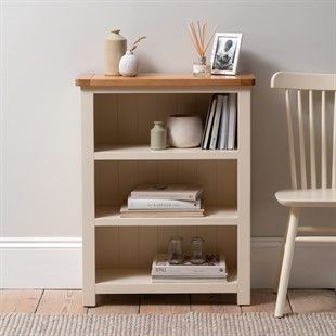 Small Bookcase Styling, Small Bookcase Makeover, Small Book Case, Cream Painted Furniture, Short Bookshelf, Small Book Shelf, Hutch Makeover, Bookshelves In Living Room, Small Bookshelf