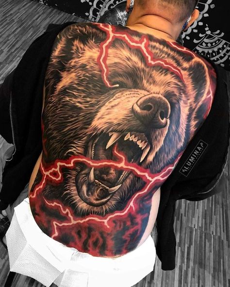 Back Tattoos For Guys Full, Men's Chest Tattoo Ideas, Skull Back Tattoo, Scary Tattoo Ideas, Tattoo Ideas Back, Chest Tattoo Ideas, Cool Back Tattoos, Bear Tattoo Designs, Sorry Mom