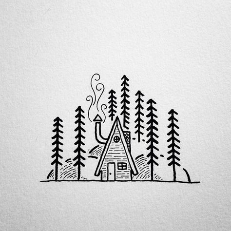 Drawing cabins is one of my favorite things. I mean, who doesn't love a nice cabin picture? #drawing #art #penandink #micron #design #graphicdesign #cabin #cabinporn #camping #campvibes# Cool Doodles, Simple Line Drawings, Wallpaper Vintage, Cabin In The Woods, Mini Drawings, Illustration Inspiration, Simple Doodles, Doodle Drawings, Simple Art