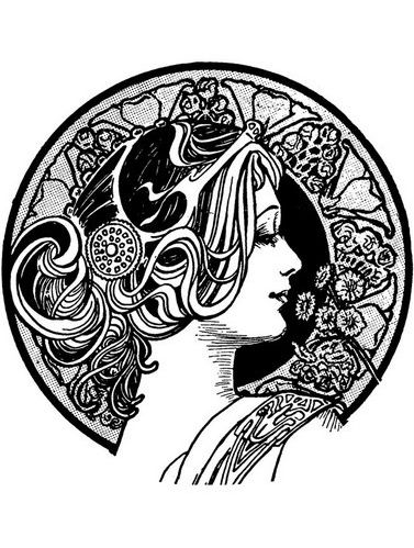 An 'Art nouveau' style drawing, with a woman face Mucha Tattoo, Art Nouveau Tattoo, Nouveau Tattoo, Illustration Art Nouveau, Design Art Nouveau, Mucha Art, Alfons Mucha, Label Art, Art Deco Lady